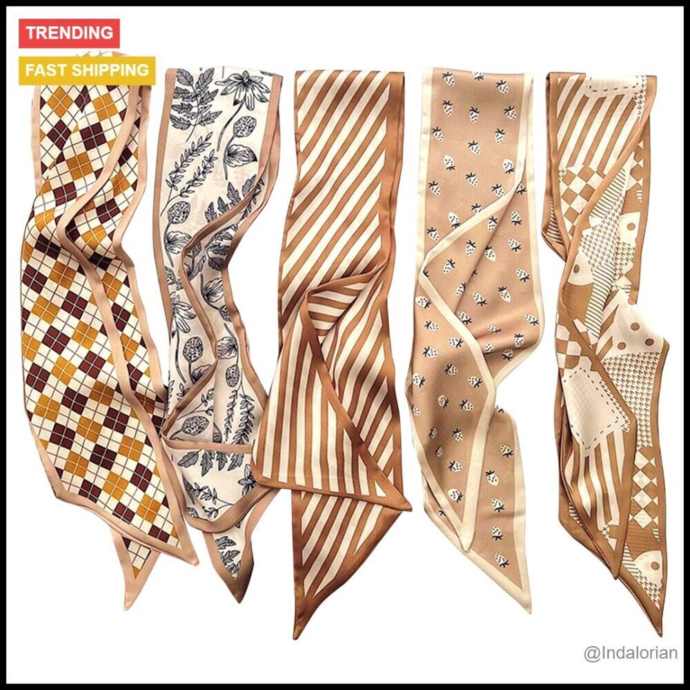 Satin Scarf Set Lightweight Twill Boho Hair Accessory Purse Wrap Versatile